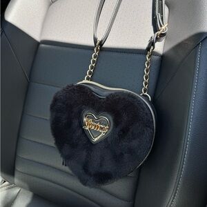 Juicy Couture Black Heart-Shaped Fur Bag